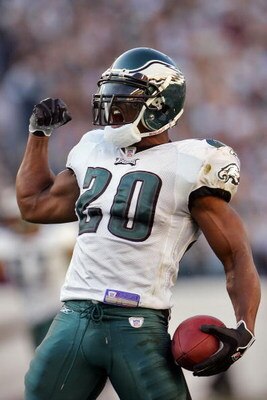 PHILADELPHIA - OCTOBER 08:  Brian Dawkins #20 of the Philadelphia Eagles celebrates his interception in the first quarter against the Dallas Cowboys at Lincoln Financial Field on October 8, 2006 in Philadelphia, Pennsylvania.  (Photo by Chris McGrath/Gett