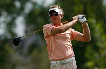 JERSEY CITY, NJ - AUGUST 27:  Ian Poulter tees off the 18th hole during round one at The Barclays on August 27, 2009 at Liberty National in Jersey City, New Jersey.  (Photo by Kevin C. Cox/Getty Images)