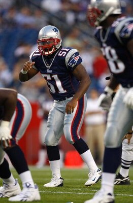 FOXBORO, MA - AUGUST 7: Jerod Mayo #51 of the New England Patriots defends against the Baltimore Ravens during the preseason game at Gillette Stadium on August 7, 2008 in Foxboro, Massachusetts. (Photo by Jim Rogash/Getty Images)