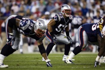 FOXBOROUGH, MA - AUGUST 26:  Linebacker Junior Seau #55 of the New England Patriots lines up for a play during a preseason game against the Washington Redskins at Gillette Stadium on August 26, 2006 in Foxborough, Massachusetts. The Pats defeated the Reds