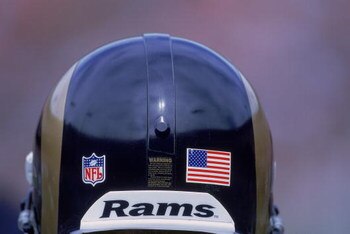 23 Sep 2001:  A close up view of Adam Archuleta #31 of the St. Louis Rams helmet with an American Flag sticker during the game against the San Francisco 49ers during the game at 3Com Park in San Francisco, California. The Rams defeated the 49ers 26-30. Ma