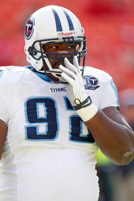 KANSAS CITY - OCTOBER 19: Albert Haynesworth #92 of the Tennessee Titans warms-up on the field before the game against the Kansas City Chiefs at Arrowhead Stadium on October 19, 2008 in Kansas City, Missouri. (Photo by: Jamie Squire/Getty Images)