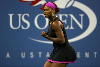 NEW YORK - SEPTEMBER 02:  Serena Williams celebrates after a point against Melinda Czink of Hungary during day three of the 2009 U.S. Open at the USTA Billie Jean King National Tennis Center on September 2, 2009 in Flushing neighborhood of the Queens boro