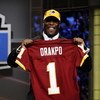 NEW YORK - APRIL 25:   Washington Redskins #13 draft pick Brian Orakpo poses for photographers at Radio City Music Hall for the 2009 NFL Draft on April 25, 2009 in New York City  (Photo by Jeff Zelevansky/Getty Images)