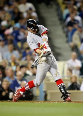 LOS ANGELES, CA - AUGUST 19:  Brendan Ryan #13 of the St. Louis Cardinals bats against the Los Angeles Dodgers at Dodger Stadium on August 19, 2009 in Los Angeles, California.  (Photo by Jeff Gross/Getty Images)