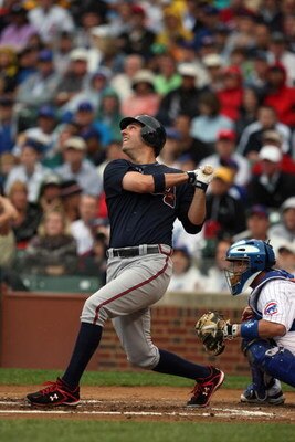 CHICAGO - JULY 8:  Jeff Francoeur #7 of the Atlanta Braves bats against the Chicago Cubs during the game on July 8, 2009 at Wrigley Field in Chicago, Illinois. (Photo by Jonathan Daniel/Getty Images) 
