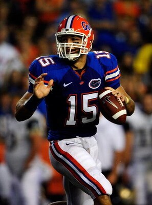 GAINESVILLE, FL - SEPTEMBER 05:  Tim Tebow #15 of the Florida Gators attempts a pass during the game against the Charleston Southern Buccaneers at Ben Hill Griffin Stadium on September 5, 2009 in Gainesville, Florida.  (Photo by Sam Greenwood/Getty Images