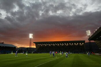 BELFAST, NORTHERN IRELAND - SEPTEMBER 09:  The sun sets behind Winsor Park prior to the FIFA2010 Group 3 World Cup Qualifier between Northern Ireland and Slovakia at Windsor Park on September 9, 2009 in Belfast, Northern Ireland. (Photo by Richard Heathco