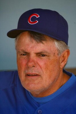 LOS ANGELES, CA - AUGUST 22:  Chicago Cubs manager Lou Piniella looks on during batting practice prior to the game against the Los Angeles Dodgers at Dodger Stadium on August 22, 2009 in Los Angeles, California. The Dodgers defeated the Cubs 2-0.  (Photo 