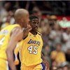 19 Jun 2000:  A.C. Green #45 of the Los Angeles Lakers makes a hand gesture during the NBA Finals Game 6 against the Indiana Pacers at the Staples Center in Los Angeles, California.  The Lakers defeated the Pacers in 116-111.  NOTE TO USER: It is expressl