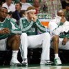 BOSTON - MAY 17:  Glen Davis #11, Brian Scalabrine #44 and Stephon Marbury #8 of the Boston Celtics watch from the bench as  the Orlando Magic win Game Seven of the Eastern Conference Semifinals during the 2009 NBA Playoffs at TD Banknorth Garden on May 1