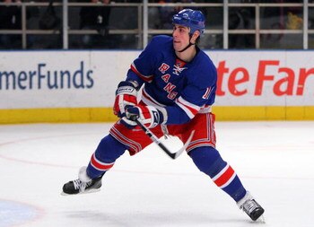 NEW YORK - MARCH 24:  Brandon Dubinsky #17 of the New York Rangers skates against the Minnesota Wild on March 24, 2009 at Madison Square Garden in New York City. The Rangers defeated the Wild 3-2.  (Photo by Jim McIsaac/Getty Images)