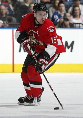 TORONTO - APRIL 11:  Dany Heatley #15 of the Ottawa Senators skates with the puck in a game against the Toronto Maple Leafs on April 11, 2009 at the Air Canada Centre in Toronto, Ontario. The Leafs defeated the Senators on the strength of a 3 goal perform
