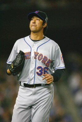 LOS ANGELES, CA - MAY 19:  Ken Takahashi #36 of the New York Mets looks on against the Los Angeles Dodgers at Dodger Stadium on May 19, 2009 in Los Angeles, California.  (Photo by Jeff Gross/Getty Images)