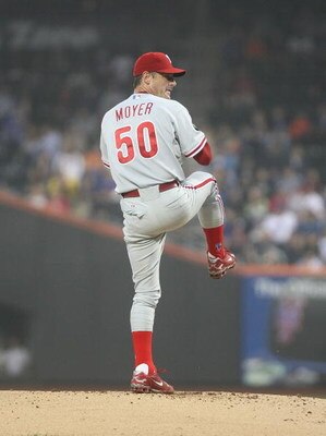 NEW YORK - JUNE 11:  Jamie Moyer #50 of the Philadelphia Phillies pitches against the New York Mets on June 11, 2009 at Citi Field in the Flushing neighborhood of the Queens borough of New York City.  (Photo by Nick Laham/Getty Images)