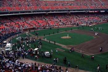 SAN FRANCISCO - OCTOBER 17:  General view of the crowds in Candlestick Park after an earthquake, measuring 7.1 on the richter scale, rocks game three of the World Series between the Oakland A's and San Francisco Giants at Candlestick Park on October 17, 1