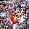 BALTIMORE - SEPTEMBER 13:  Sean Ryan #89 of the Kansas City Chiefs celebrates his touchdown against the Baltimore Ravens at M&T Bank Stadium on September 13, 2009 in Baltimore, Maryland. The Ravens defeated the Chiefs 38-24. (Photo by Larry French/Getty I