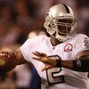 OAKLAND, CA - SEPTEMBER 14: Quarterback JaMarcus Russell #2 of the Oakland Raiders throws a pass against the San Diego Chargers on September 14, 2009 at the Oakland-Alameda County Coliseum in Oakland, California.  (Photo by Ezra Shaw/Getty Images)