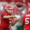 HOUSTON - NOVEMBER 17: Case Keenum #7 of the Houston Cougars passes the ball during the game against the Marshall Thundering Herd at Robertson Stadium November 17, 2007 in Houston, Texas. Houston won 35-28. (Photo by Stephen Dunn/Getty Images) 