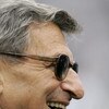 STATE COLLEGE, PA - SEPTEMBER 12: Head coach Joe Paterno of the Penn State Nittany Lions laughs as he watches warmups before the start of their game against the Syracuse Orangemen at Beaver Stadium  September 12, 2009 in State College, Pennsylvania.  (Pho