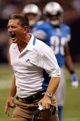 NEW ORLEANS - SEPTEMBER 13:  Head coach Jim Schwartz of the Detroit Lions argues a call with the referees during the game against the New Orleans Saints at the Louisiana Superdome on September 13, 2009 in New Orleans, Louisiana. The Saints defeated the Li