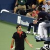 NEW YORK - SEPTEMBER 14:  Roger Federer of Switzerland (L) disputes a call in the fourth set tiebreak to chair judge Jake Garner during the Men�s Singles final on day fifteen of the 2009 U.S. Open at the USTA Billie Jean King National Tennis Center on Sep
