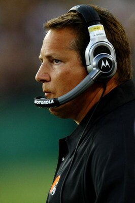 GREEN BAY, WI - AUGUST 15:  Head coach Eric Mangini of the Cleveland Browns looks on during the first quarter against the Green Bay Packers during the preseason game at Lambeau Field on August 15, 2009 in Green Bay, Wisconsin.  (Photo by Jonathan Daniel/G