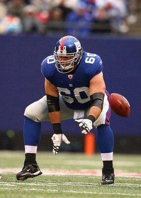 EAST RUTHERFORD, NJ - NOVEMBER 16:  Shaun O'Hara #60 of the New York Giants in action against the Baltimore Ravens during their game on November 16, 2008 at Giants Stadium in East Rutherford, New Jersey.  (Photo by Al Bello/Getty Images)