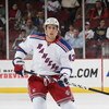NEWARK, NJ - SEPTEMBER 16: Michael Del Zotto #43 of the New York Rangers skates against the New Jersey Devils at the Prudential Center on September 16, 2009 in Newark, New Jersey. The Devils defeated the Rangers 3-2 in the shoot out. (Photo by Bruce Benne