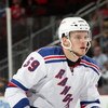 NEWARK, NJ - SEPTEMBER 16: Evgeny Grachev #59 of the New York Rangers skates against the New Jersey Devils at the Prudential Center on September 16, 2009 in Newark, New Jersey. The Devils defeated the Rangers 3-2 in the shoot out. (Photo by Bruce Bennett/