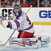 NEWARK, NJ - SEPTEMBER 16: Chad Johnson #96 of the New York Rangers tends net against the New Jersey Devils at the Prudential Center on September 16, 2009 in Newark, New Jersey. (Photo by Bruce Bennett/Getty Images)